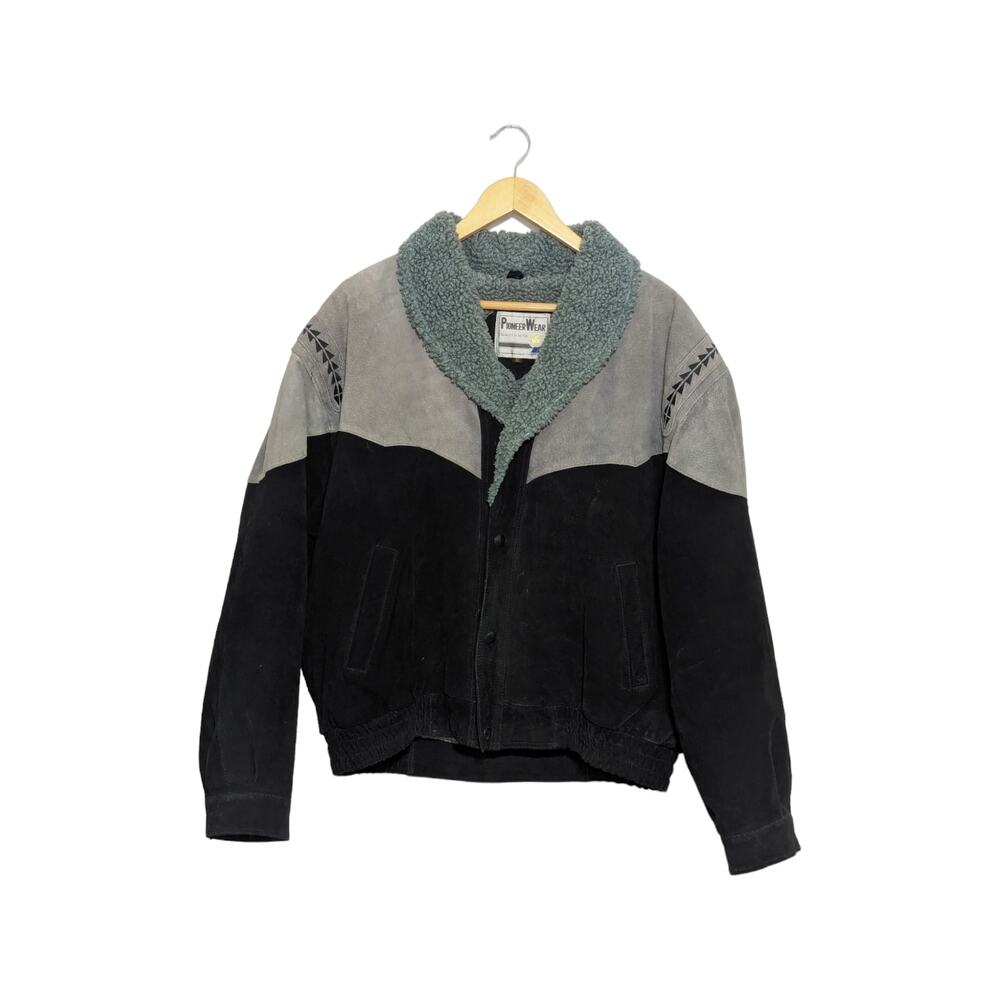 Vintage 90s Pioneer Wear Suede Western Jacket Sherpa Lined Heavyweight X-Large